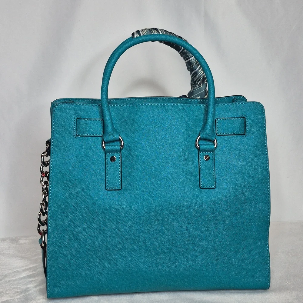 Michael Kors Hamilton Aqua/Turquoise Saffiano Satchel - Picture 6 of 17